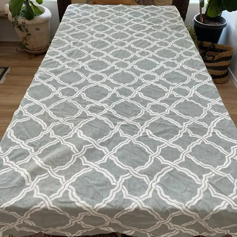 Pottery Barn Kendra Trellis Linen Blend Curtain Panel 50 x 96 in Gray/Blue